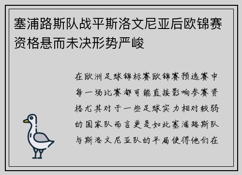 塞浦路斯队战平斯洛文尼亚后欧锦赛资格悬而未决形势严峻